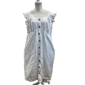 Pilcro Anthropologie White Linen Shirt Dress Womens 24W Ruffle Sleeve Button Up